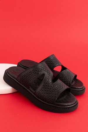 Gondol Hakiki Deri Anatomik Taban Rahat Günlük Terlik msa.1007 - Siyah - 36