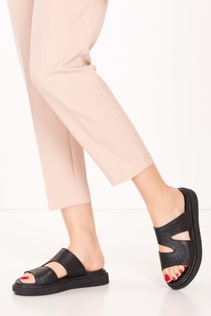 Gondol Hakiki Deri Anatomik Taban Rahat Günlük Terlik msa.1007 - Siyah - 36