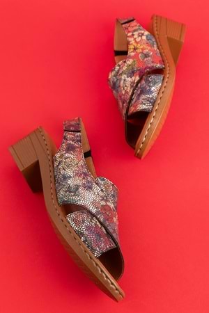 Gondol Hakiki Deri Kısa Topuklu Çapraz Sandalet iz.9502 - Alaca - 40