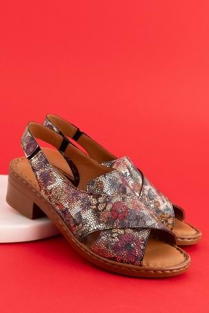 Gondol Hakiki Deri Kısa Topuklu Çapraz Sandalet iz.9502 - Alaca - 40