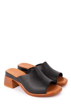 Gondol Kadın Hakiki Deri Orta Topuklu Günlük Şık Terlik iz.12109 - Siyah - 36