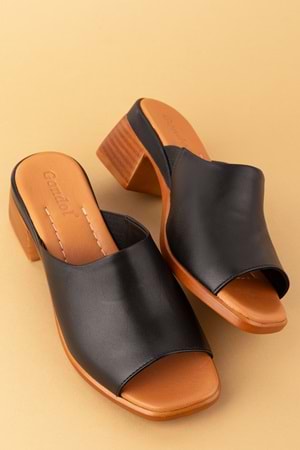 Gondol Kadın Hakiki Deri Orta Topuklu Günlük Şık Terlik iz.12109 - Siyah - 36