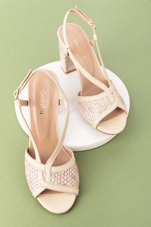 Gondol Kadın Hakiki Deri Şık Topuklu Ayakkabı ast.6157 - Bej Yılan - 40