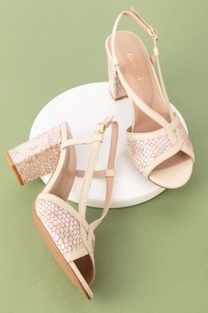 Gondol Kadın Hakiki Deri Şık Topuklu Ayakkabı ast.6157 - Bej Yılan - 40