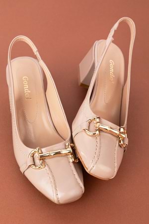 Gondol Hakiki Deri Toka Detaylı Şık Topuklu Ayakkabı ast.6451 - vizon rugan - 35