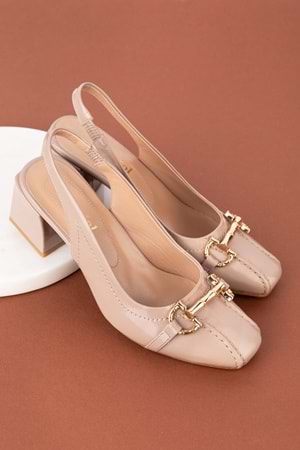 Gondol Hakiki Deri Toka Detaylı Şık Topuklu Ayakkabı ast.6451 - vizon rugan - 35