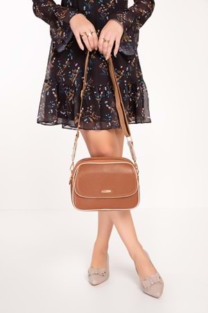 Gondol Kadın Çift Bölmeli Şık Günlük Çanta ald.1407 - Taba - TEK EBAT