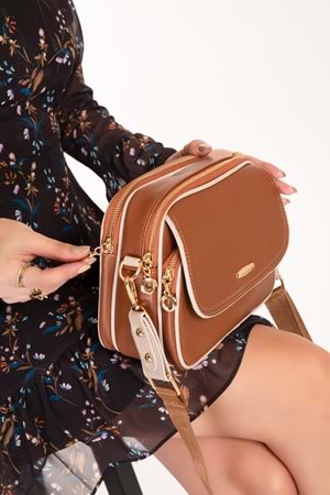 Gondol Kadın Çift Bölmeli Şık Günlük Çanta ald.1407 - Taba - TEK EBAT