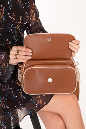 Gondol Kadın Çift Bölmeli Şık Günlük Çanta ald.1407 - Taba - TEK EBAT