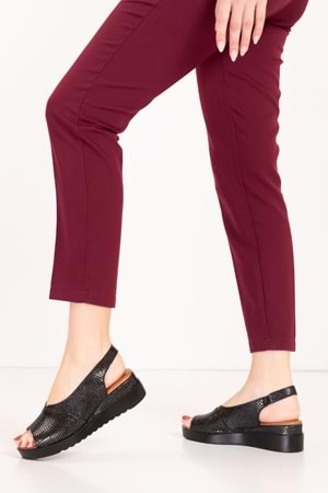 Gondol Hakiki Deri Kısa Topuklu Lazer Kesim Sandalet elnr.365 - Siyah Yılan - 38