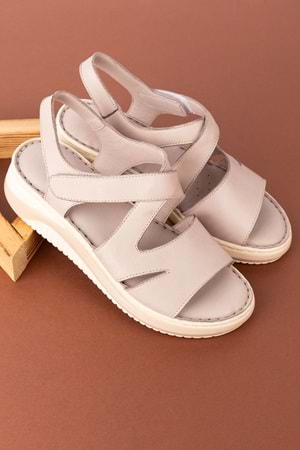 Gondol Hakiki Deri Ortopedik Taban Rahat Günlük Sandalet ımk.073 - Buz Gri - 37