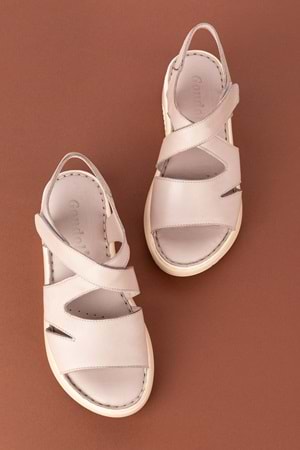 Gondol Hakiki Deri Ortopedik Taban Rahat Günlük Sandalet ımk.073 - Buz Gri - 41