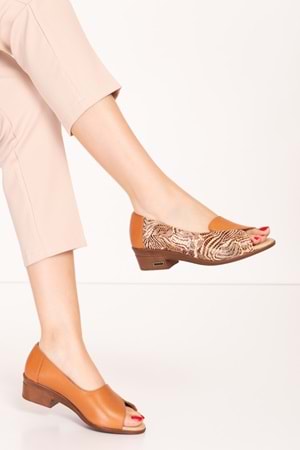 Gondol Kadın Hakiki Deri Kısa Topuklu Rahat Ayakkabı msa.42 - Taba Yılan - 41