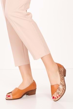 Gondol Kadın Hakiki Deri Kısa Topuklu Rahat Ayakkabı msa.42 - Taba Yılan - 41