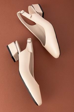 Gondol Hakiki Deri Kısa Topuklu Ayakkabı vdt.08 - Bej - 39