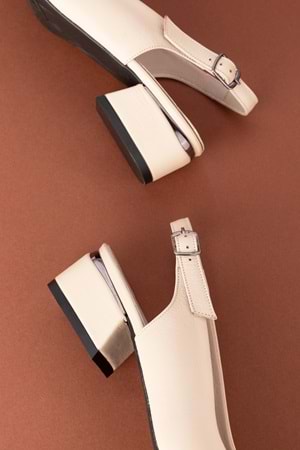 Gondol Hakiki Deri Kısa Topuklu Ayakkabı vdt.08 - Bej - 39