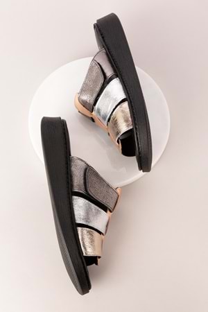 Gondol Kadın Hakiki Deri Rahat Günlük Terlik usl.2517 - Metalik Kombin - 36