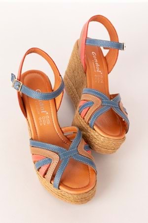Gondol Kadın Hakiki Deri Dolgu Topuk Platform Sandalet ell.4389 - Multi - 41