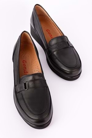 Gondol Hakiki Deri Anatomik Taban Bant Detaylı Rahat Ayakkabı mlk.5508 - Siyah - 36