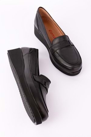 Gondol Hakiki Deri Anatomik Taban Bant Detaylı Rahat Ayakkabı mlk.5508 - Siyah - 36