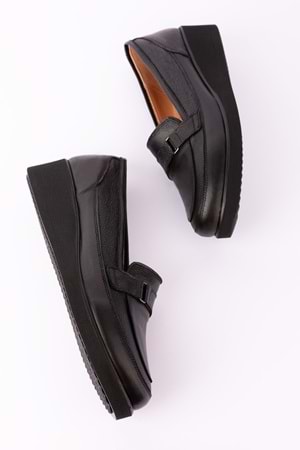 Gondol Hakiki Deri Anatomik Taban Bant Detaylı Rahat Ayakkabı mlk.5508 - Siyah - 36