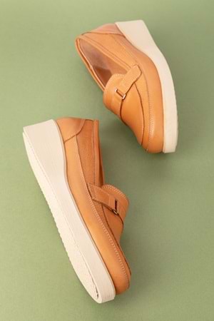 Gondol Hakiki Deri Anatomik Taban Bant Detaylı Rahat Ayakkabı mlk.5508 - Taba - 41