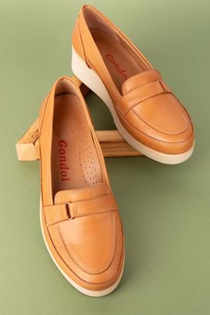 Gondol Hakiki Deri Anatomik Taban Bant Detaylı Rahat Ayakkabı mlk.5508 - Taba - 41