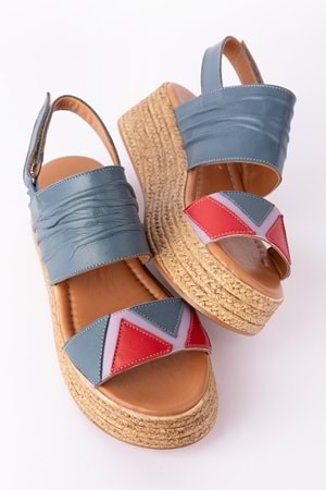Gondol Kadın Hakiki Deri Platform Tabanlı Sandalet mlk.2056 - Mavi - 41