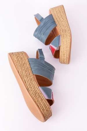 Gondol Kadın Hakiki Deri Platform Tabanlı Sandalet mlk.2056 - Mavi - 41