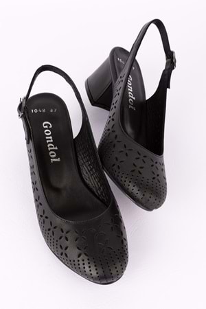 Gondol Hakiki Deri Lazer Kesim Şık Topuklu Ayakkabı şhn.1048 - Siyah - 34