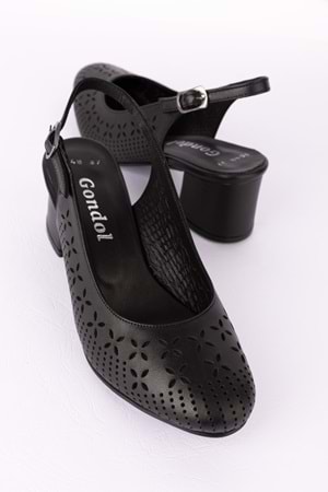 Gondol Hakiki Deri Lazer Kesim Şık Topuklu Ayakkabı şhn.1048 - Siyah - 34