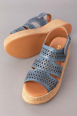 Gondol Kadın Hakiki Deri Platform Tabanlı Sandalet mlk.2054 - Mavi - 40