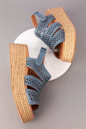 Gondol Kadın Hakiki Deri Platform Tabanlı Sandalet mlk.2054 - Mavi - 40