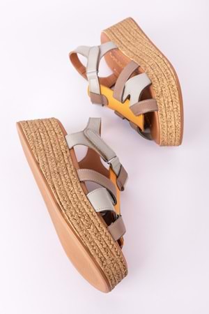 Gondol Kadın Hakiki Deri Platform Tabanlı Sandalet mlk.5204 - Gri - 41