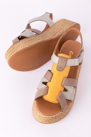 Gondol Kadın Hakiki Deri Platform Tabanlı Sandalet mlk.5204 - Gri - 41
