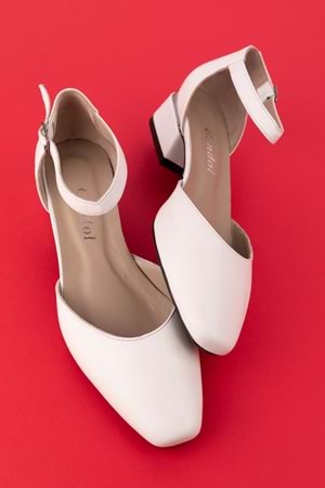Gondol Hakiki Deri Kısa Topuklu Ayakkabı vdt.010 - Beyaz - 35