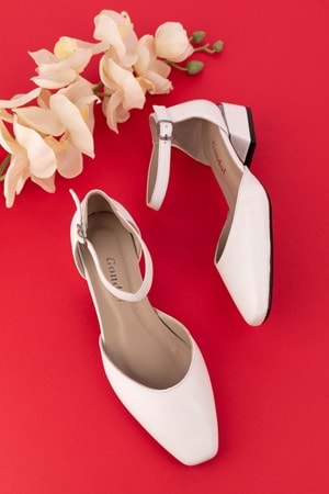 Gondol Hakiki Deri Kısa Topuklu Ayakkabı vdt.010 - Beyaz - 35