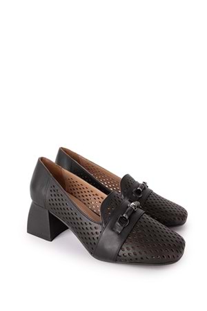 Gondol Kadın Hakiki Deri Lazer Delikli Topuklu Ayakkabı ast.7480 - Siyah - 36