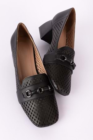 Gondol Kadın Hakiki Deri Lazer Delikli Topuklu Ayakkabı ast.7480 - Siyah - 36