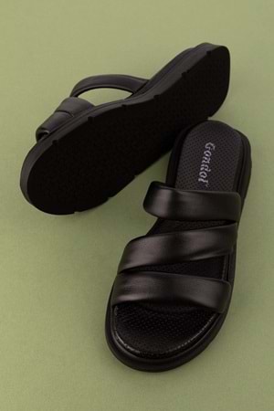 Gondol Kadın Hakiki Deri Rahat Günlük Şık Terlik ayh.45 - Siyah - 41