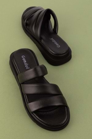 Gondol Kadın Hakiki Deri Rahat Günlük Şık Terlik ayh.45 - Siyah - 41