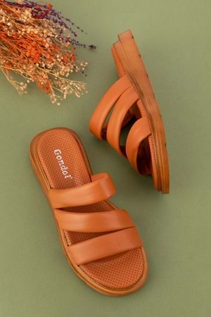 Gondol Kadın Hakiki Deri Rahat Günlük Şık Terlik ayh.45 - Taba - 37