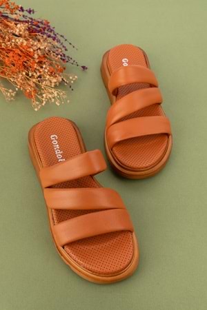 Gondol Kadın Hakiki Deri Rahat Günlük Şık Terlik ayh.45 - Taba - 37