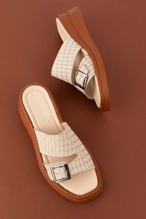 Gondol Kadın Hakiki Deri Dolgu Topuk Günlük Şık Terlik ayh.1120 - Bej - 37