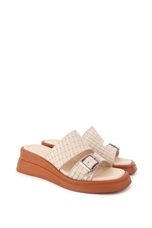 Gondol Kadın Hakiki Deri Dolgu Topuk Günlük Şık Terlik ayh.1120 - Bej - 40