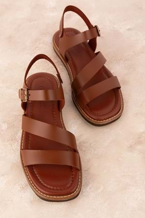 Gondol Kadın Hakiki Deri Renkli Kombin Vaketa Sandalet ayh.410 - Taba - 39