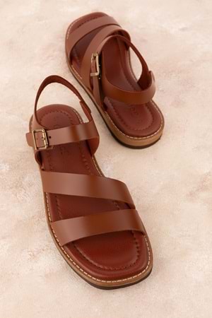 Gondol Kadın Hakiki Deri Renkli Kombin Vaketa Sandalet ayh.410 - Taba - 39