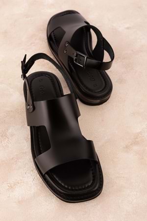 Gondol Kadın Hakiki Deri Renkli Kombin Vaketa Sandalet ayh.407 - Siyah - 40