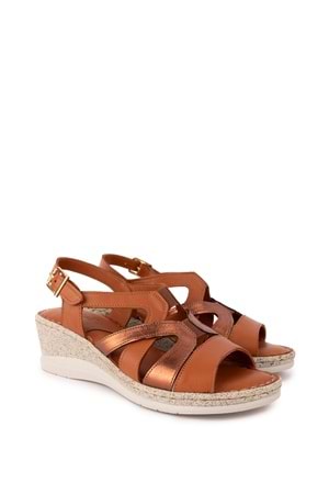 Gondol Kadın Hakiki Deri Günlük Rahat Günlük Sandalet iz.2504 - Taba Kombin - 37