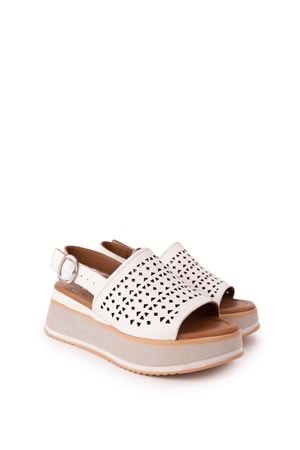 Gondol Kadın Hakiki Deri Platform Tabanlı Sandalet mlk.5353 - Beyaz - 40